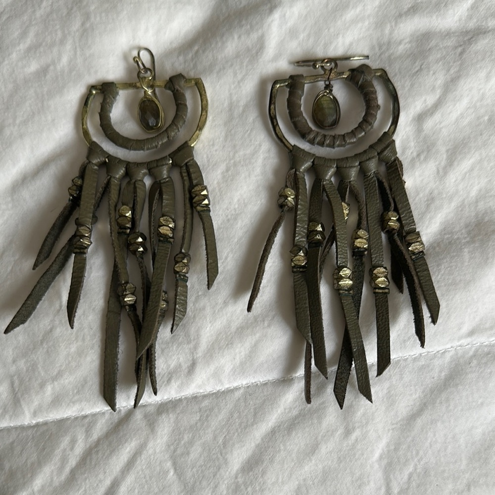 Elegant leather and stone Dangle Earrings